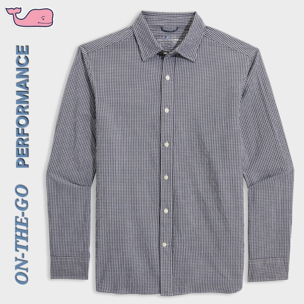 NWT Vineyard Vines Men's Large On-The-Go Performance Seersucker Microcheck Shirt